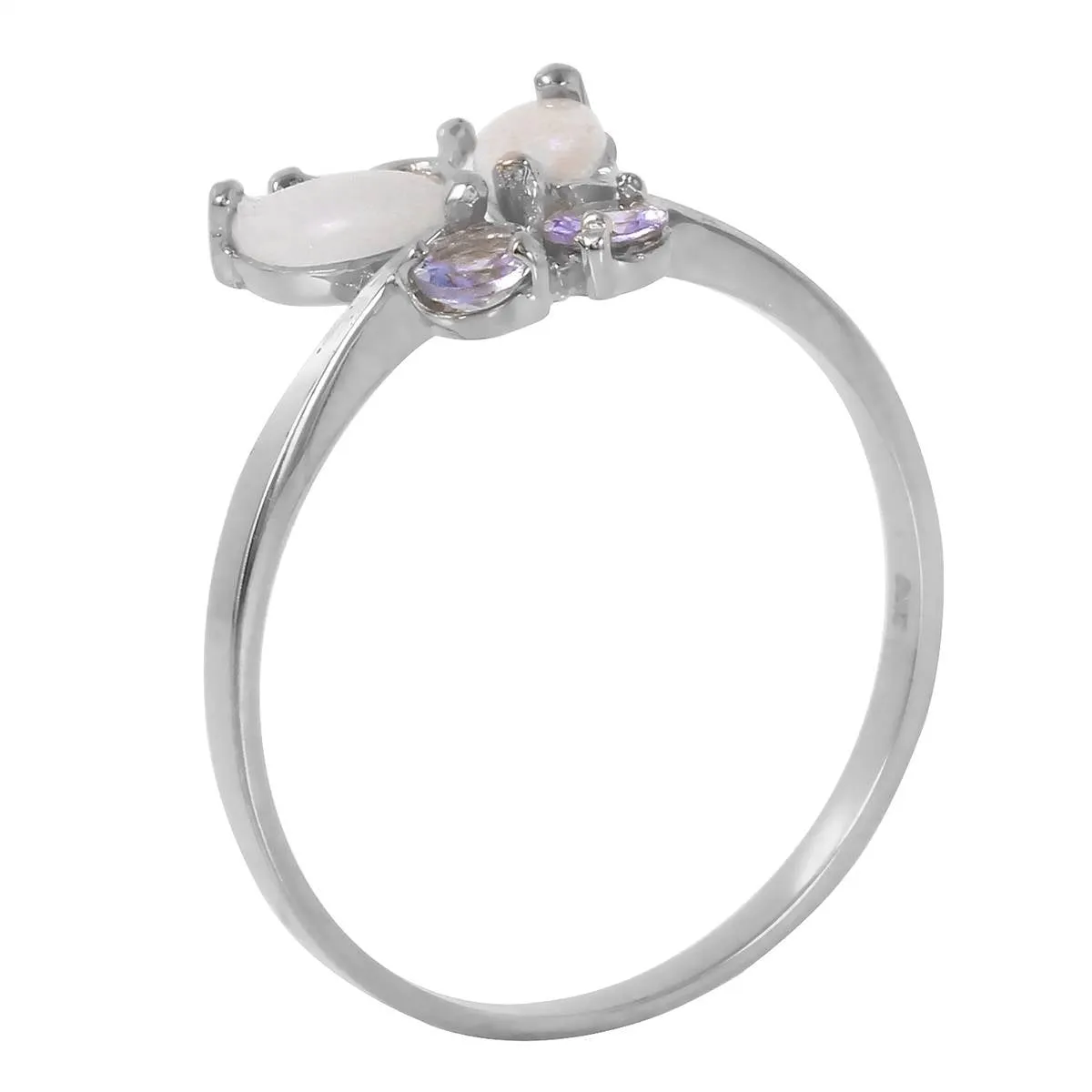 0.7 Carat 14K Solid White Gold Butterfly Ring Opal Tanzanite