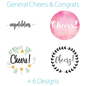 1.5 Inch Congratulations Themed Circle Label Stickers for Party Favors & Invitations (Pre-Set Designed, 24 Labels)