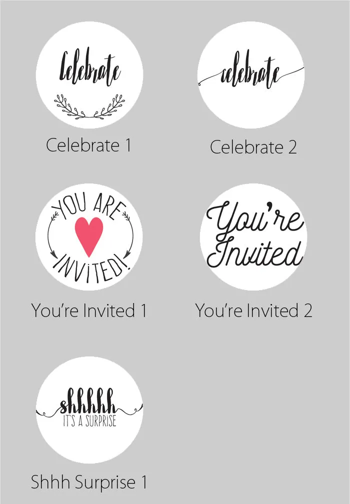 1.5 Inch Invitation Themed Circle Label Stickers for Party Favors & Invitations (Pre-Set Designed, 24 Labels)