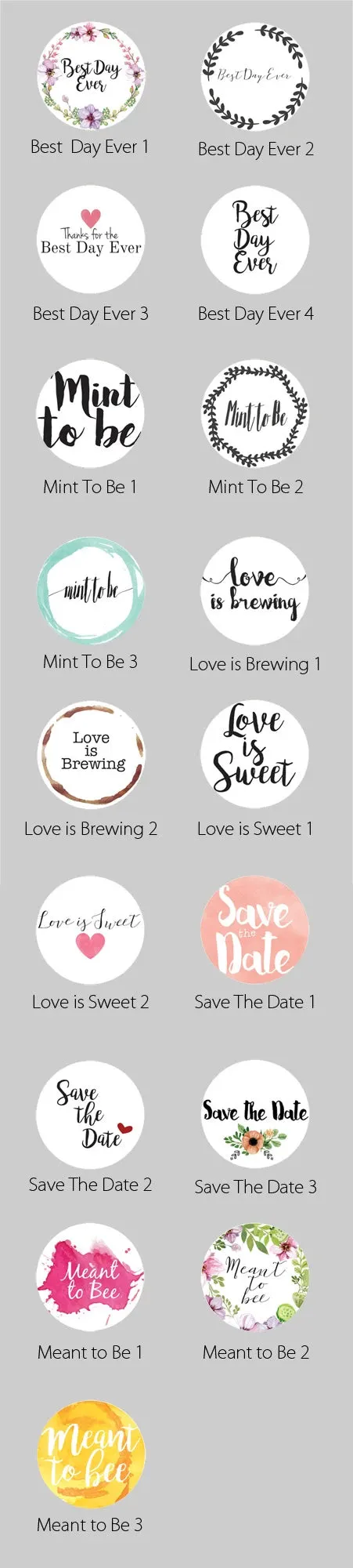 1.5 Inch Wedding Themed Circle Label Stickers for Party Favors & Invitations (Pre-Set Designed, 24 Labels)