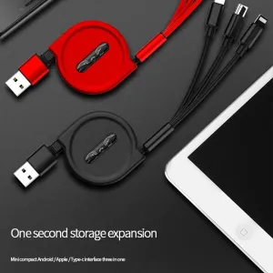 3 in 1 Retractable Charging Cable - Fast Charger Cord Adapter for  iPhone, Type C , Micro USB