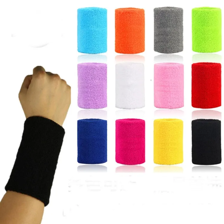 5pcs 8x8cm Women Men Solid Color Cotton Sport Sweatband Brace Wraps Guards(Black)