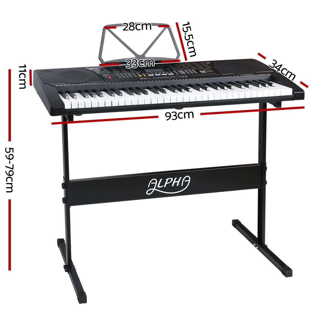 61 Key Lighted Electronic Piano Keyboard EK91 Electric Music Stand Microphone Input Black