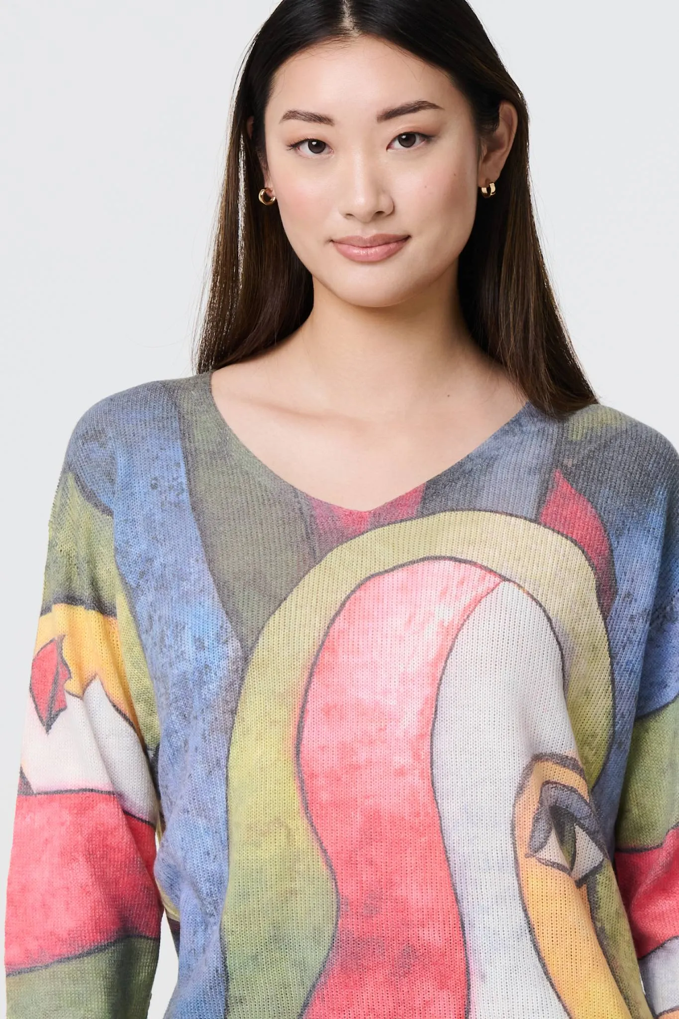 Abstract Print Long Sleeve Knit Jumper