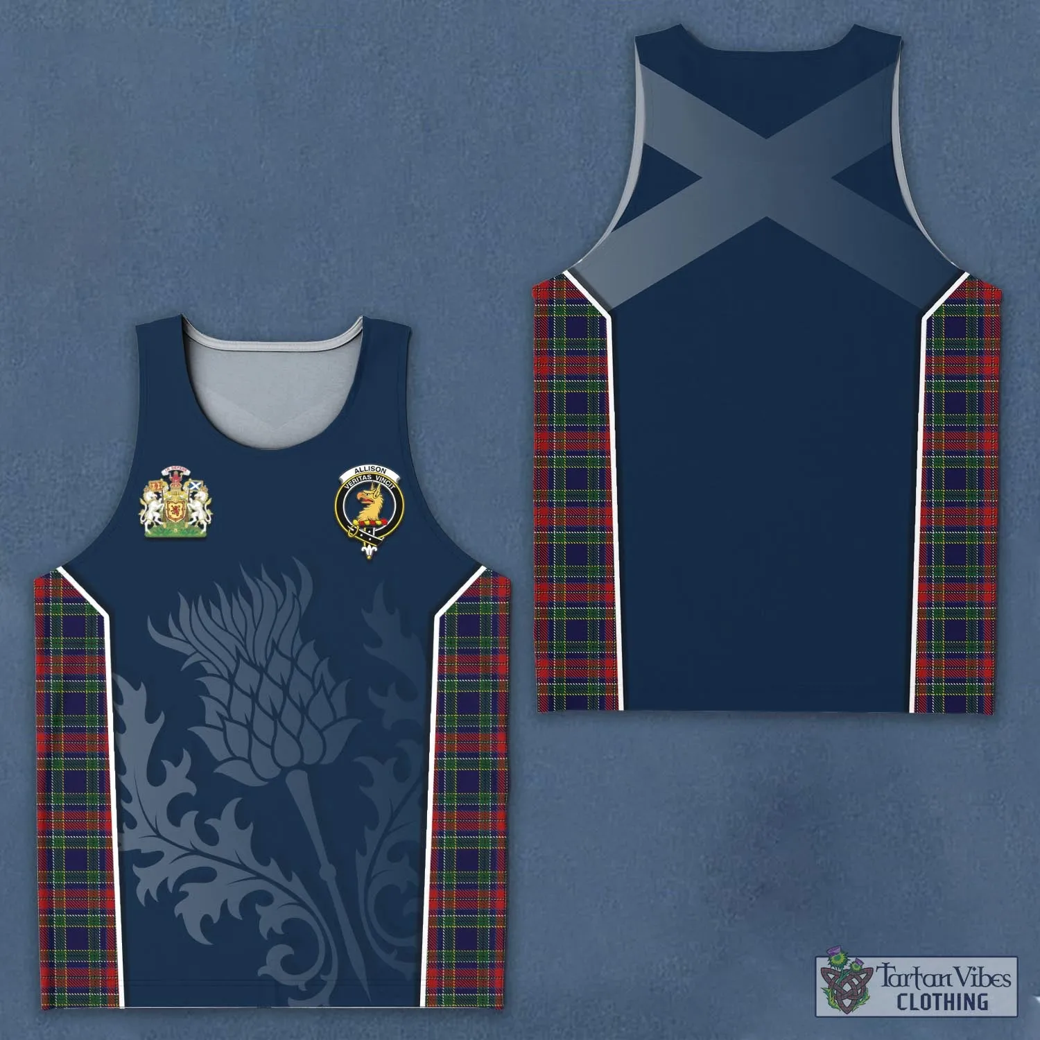 Allison Red Tartan Men's Tanks Top with Family Crest and Scottish Thistle Vibes Sport Style