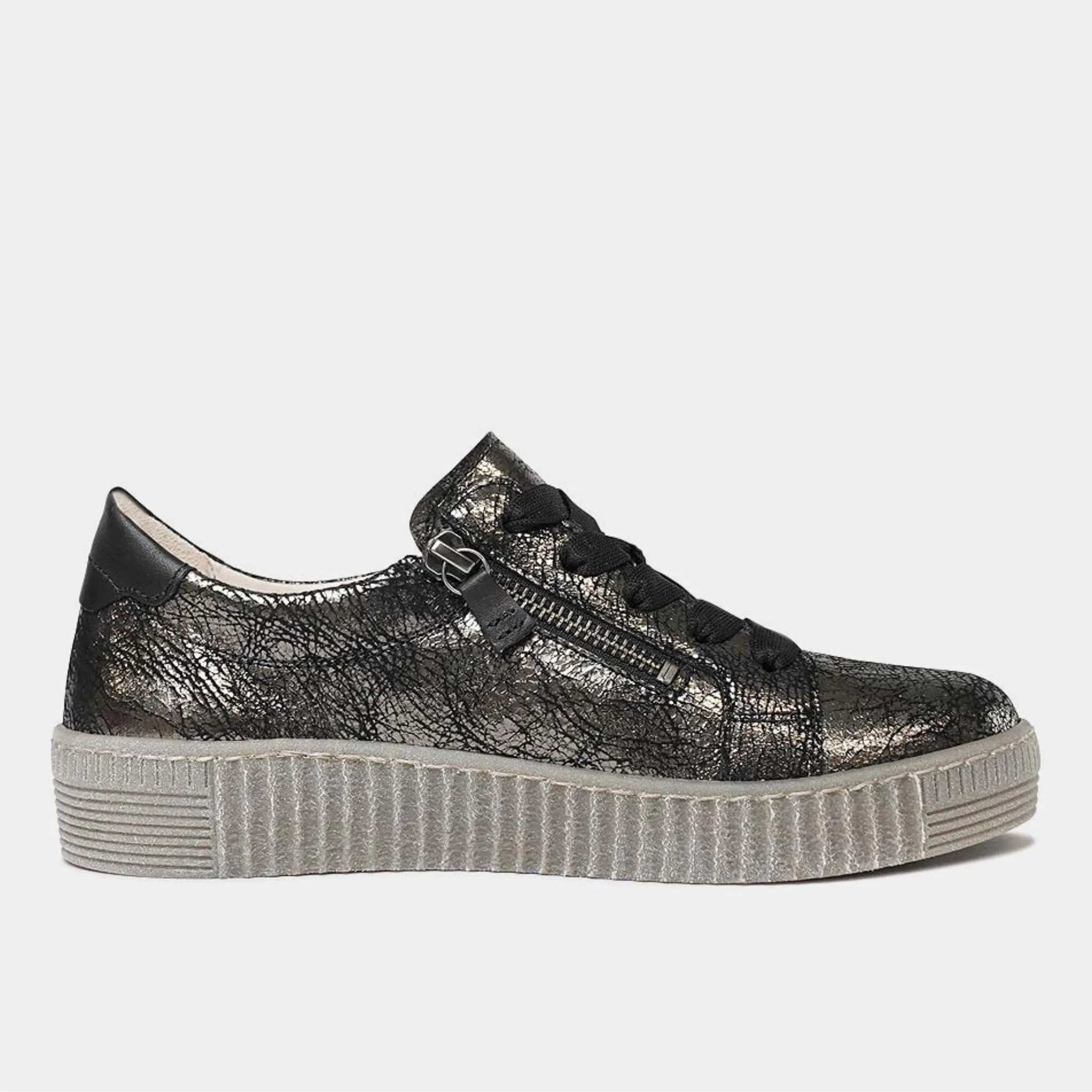 Amelia Black Crackle Leather Sneakers