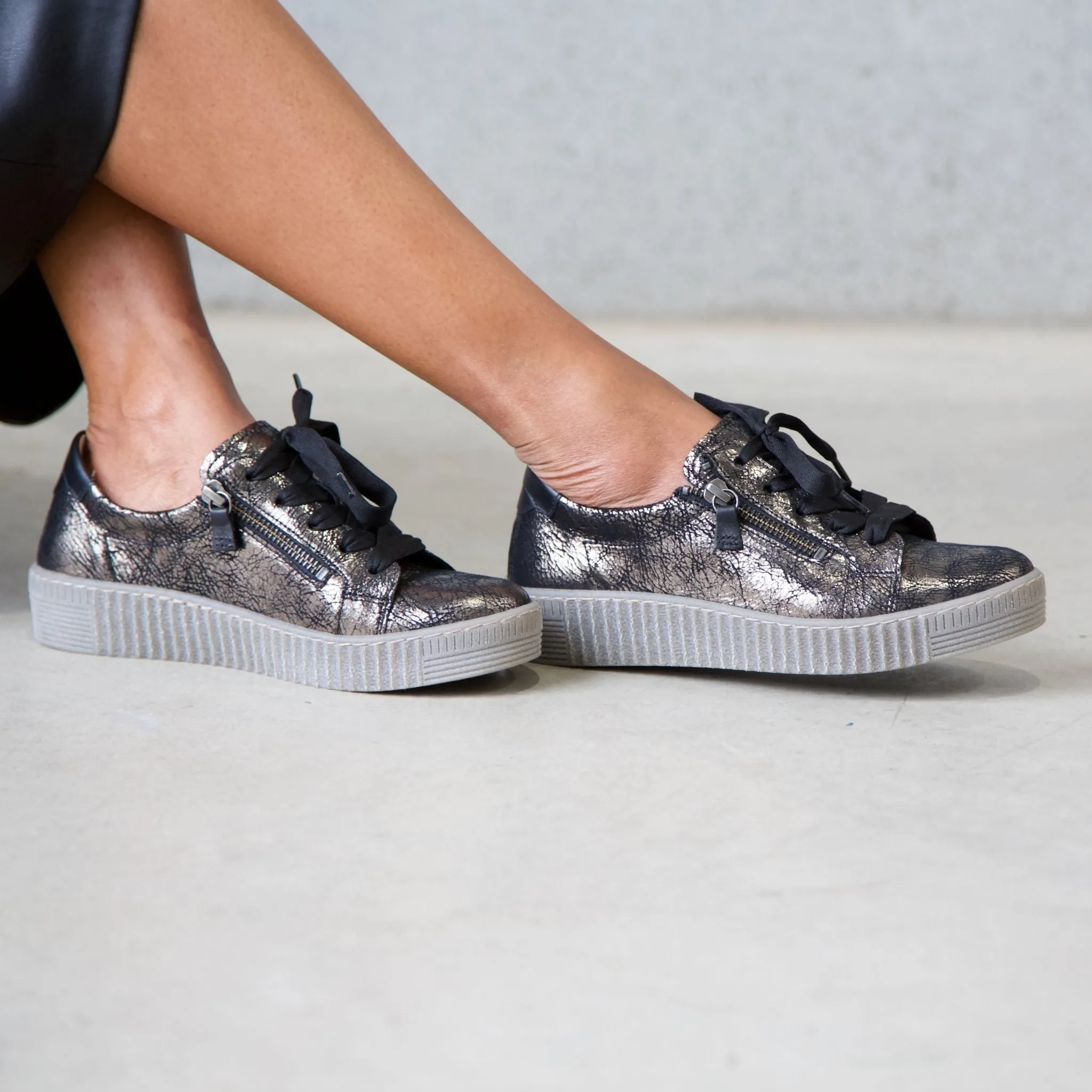 Amelia Black Crackle Leather Sneakers