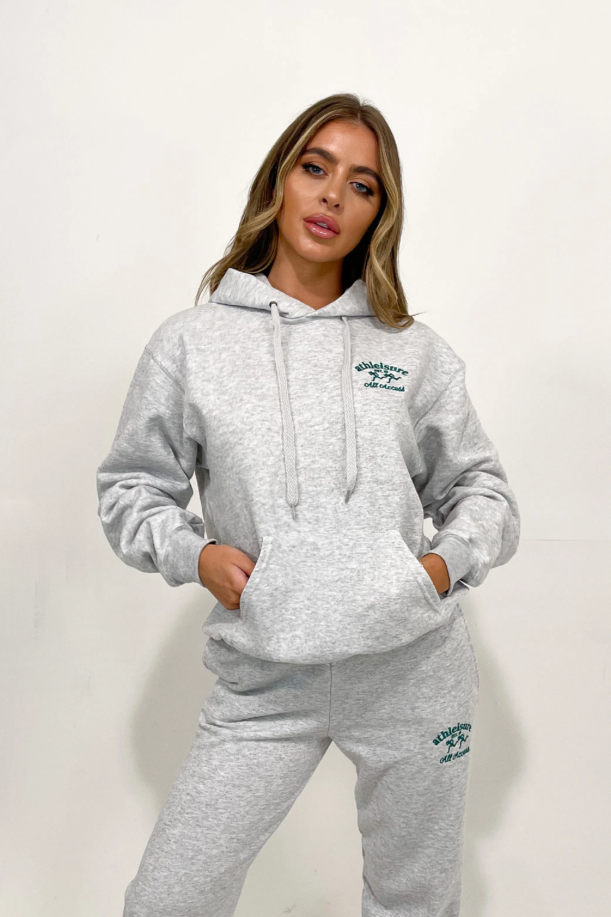 Athleisure grey embroidered hoodie