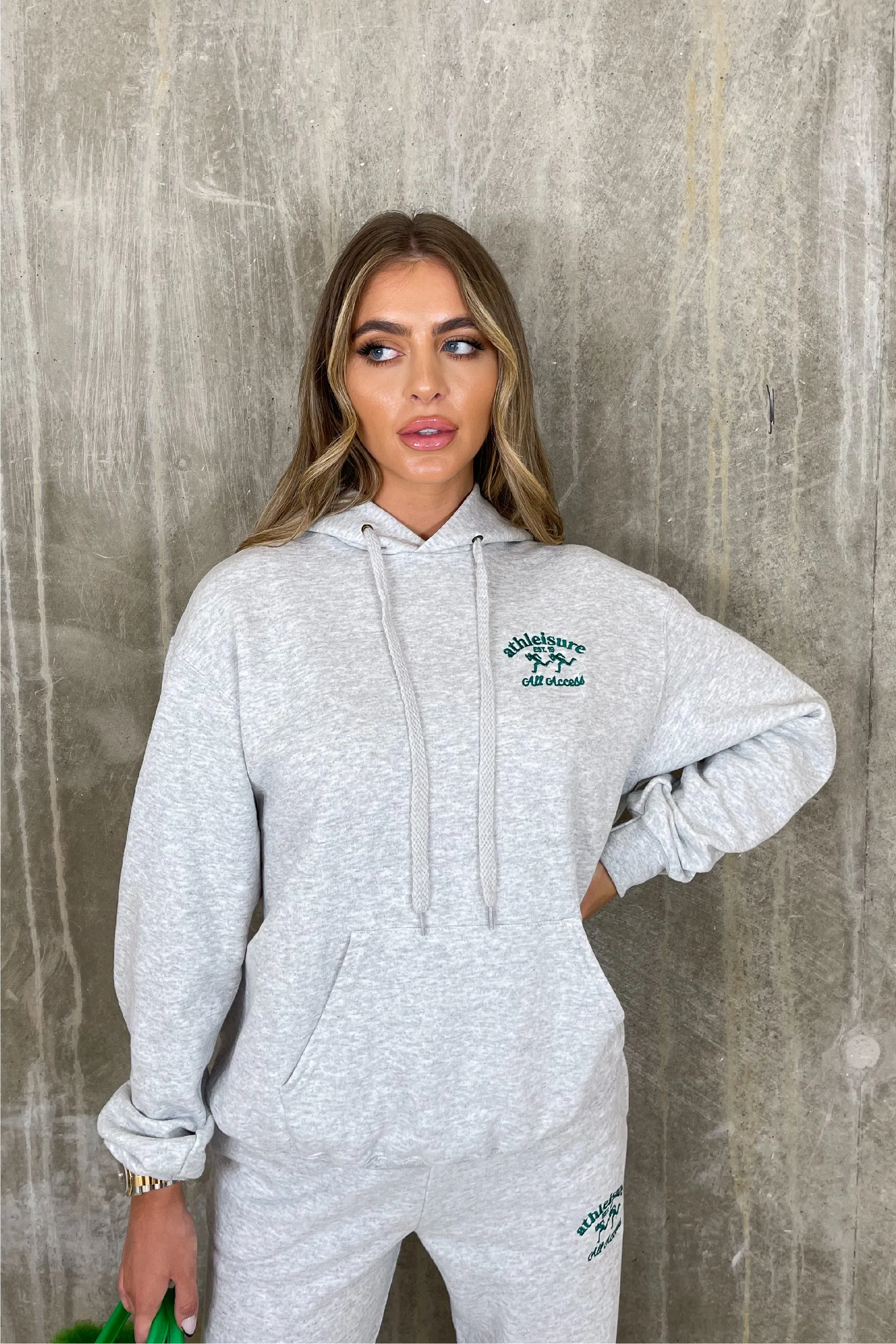 Athleisure grey embroidered hoodie