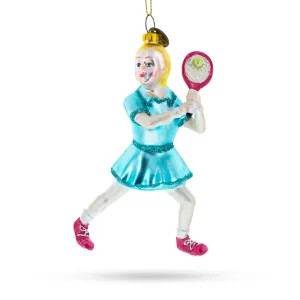 Athletic Girl Playing Tennis - Blown Glass Christmas Ornament