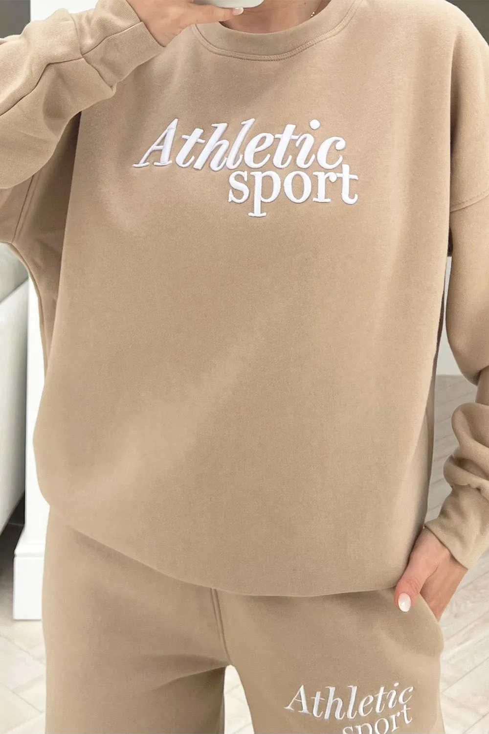 Athletic Sport Stone embroidered sweater short set