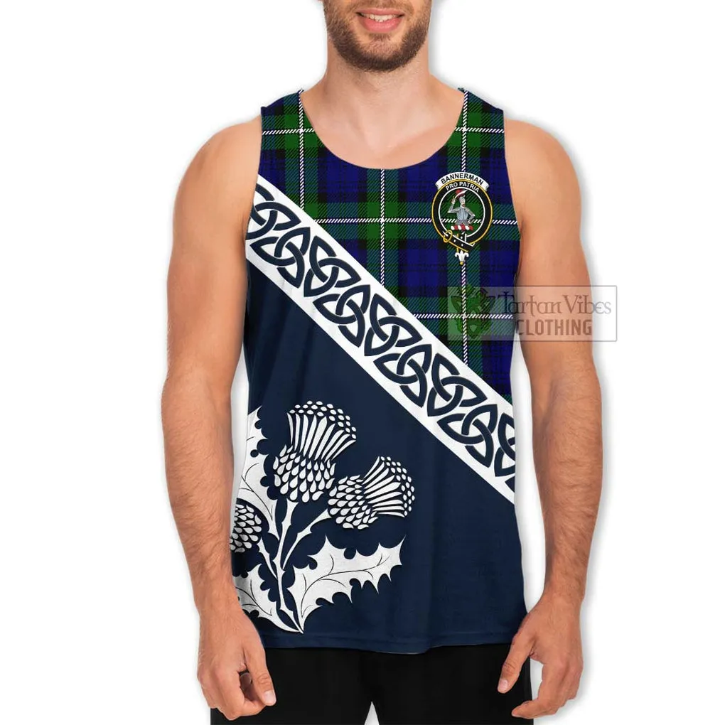 Bannerman Tartan Men's Tank Top Featuring Thistle and Scotland Map