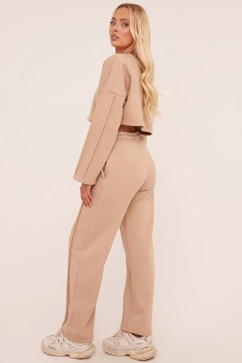 Beige Binding Detail Loungewear Co-ord Set - Ceri