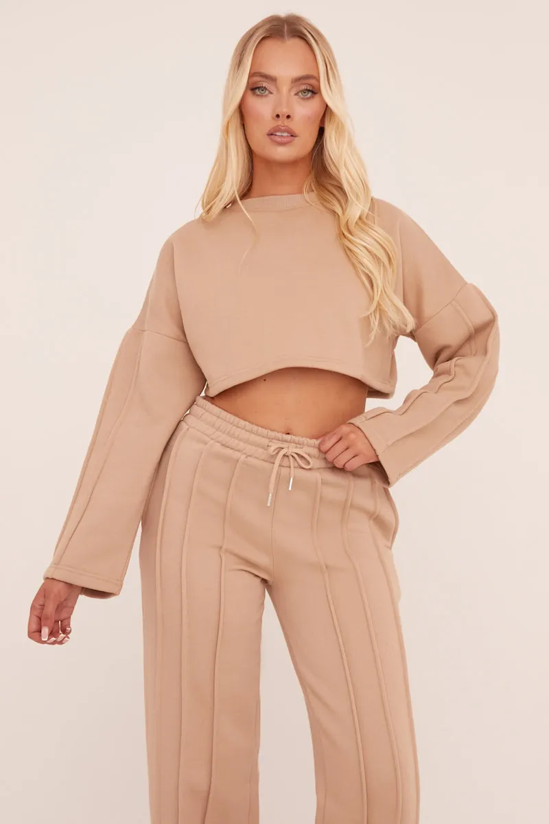 Beige Binding Detail Loungewear Co-ord Set - Ceri