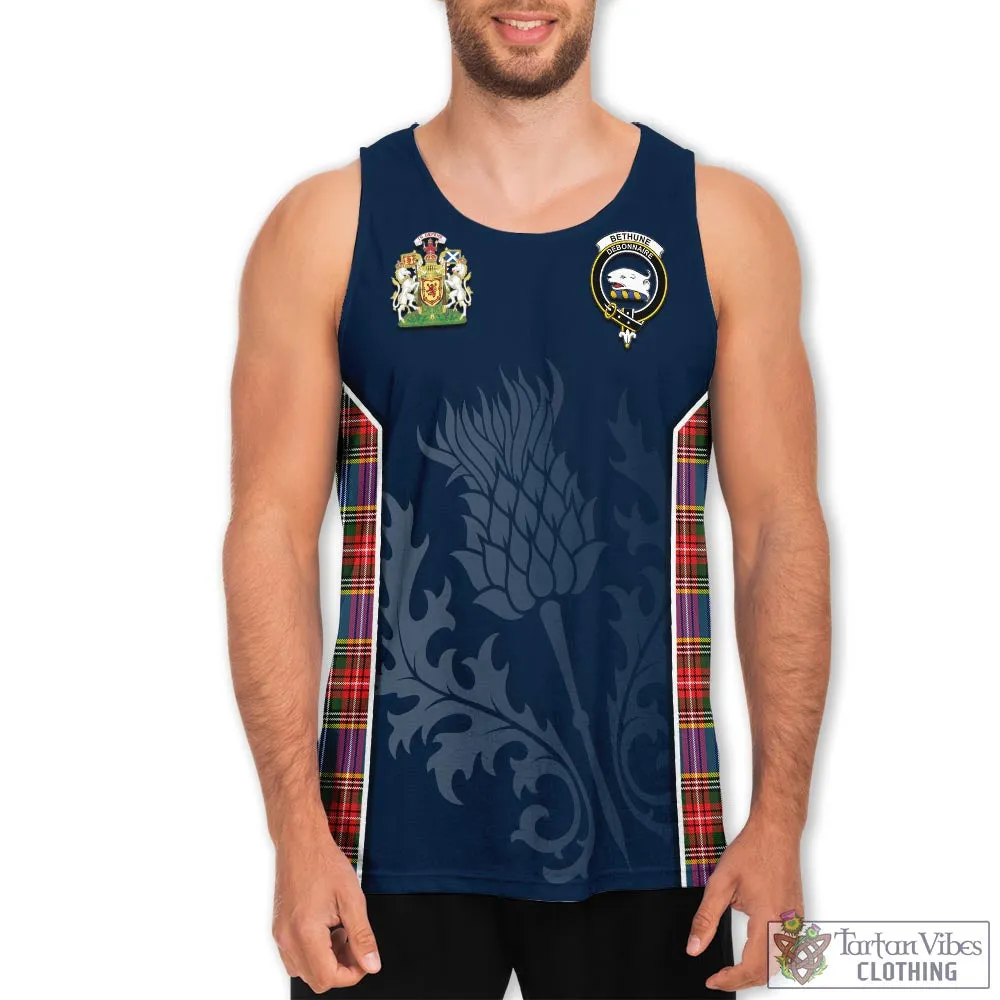 Bethune Tartan Men's Tanks Top with Family Crest and Scottish Thistle Vibes Sport Style