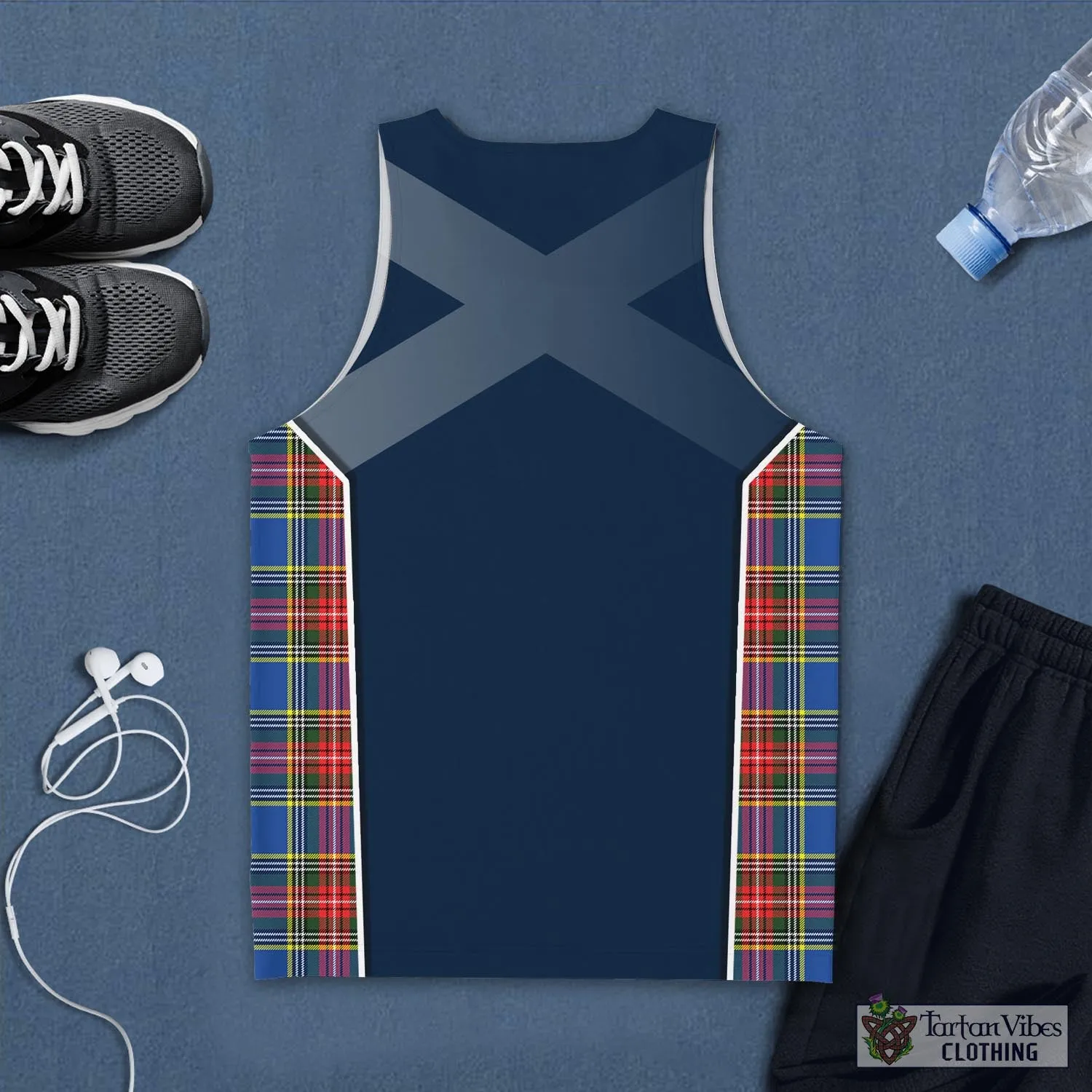 Bethune Tartan Men's Tanks Top with Family Crest and Scottish Thistle Vibes Sport Style