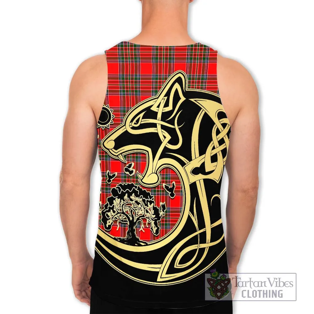 Binning Tartan Men's Tank Top with Family Crest Celtic Wolf Style