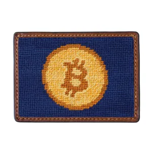 Bitcoin Needlepoint Credit Card Wallet - Navy