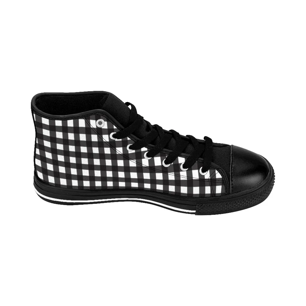 Black Buffalo Plaid Women's Sneakers, Plaid Print Designer High-top Sneakers Tennis Shoes