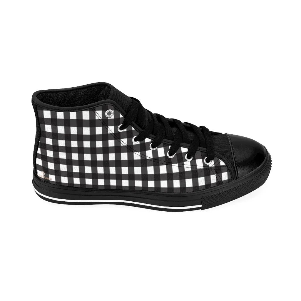 Black Buffalo Plaid Women's Sneakers, Plaid Print Designer High-top Sneakers Tennis Shoes