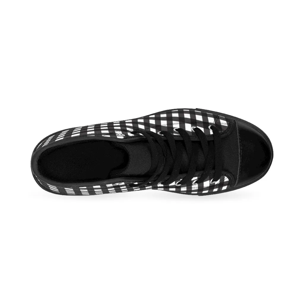 Black Buffalo Plaid Women's Sneakers, Plaid Print Designer High-top Sneakers Tennis Shoes