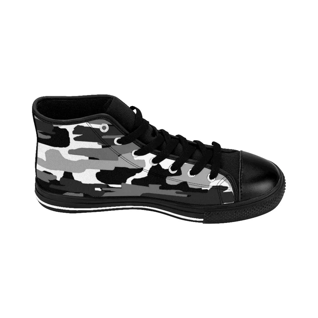 Black Camo Women's Sneakers, Gray Army Print Designer High-top Sneakers Tennis Shoes (US Size: 6-12)