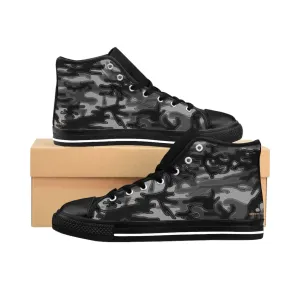 Black Camo Women's Sneakers, Grey Army Print Designer High-top Sneakers Tennis Shoes (US Size: 6-12)