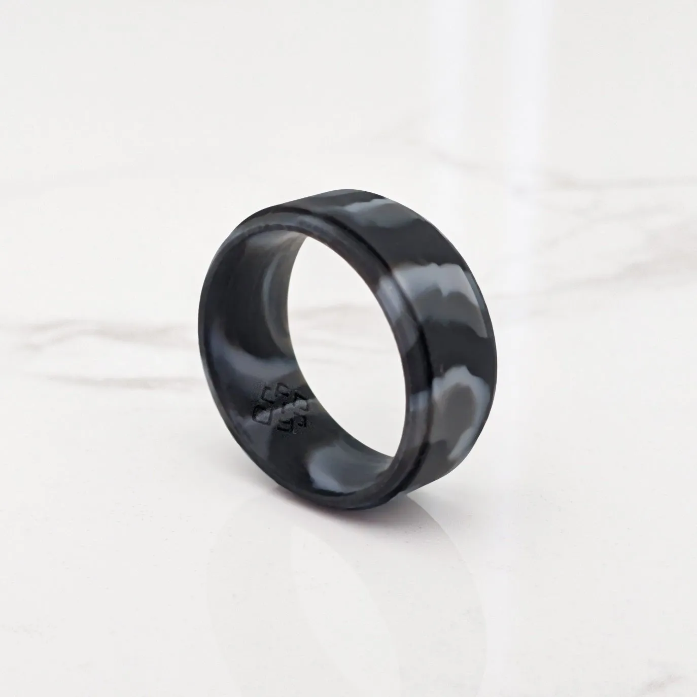 Black Marble Step Edge Breathable Silicone Ring for Men