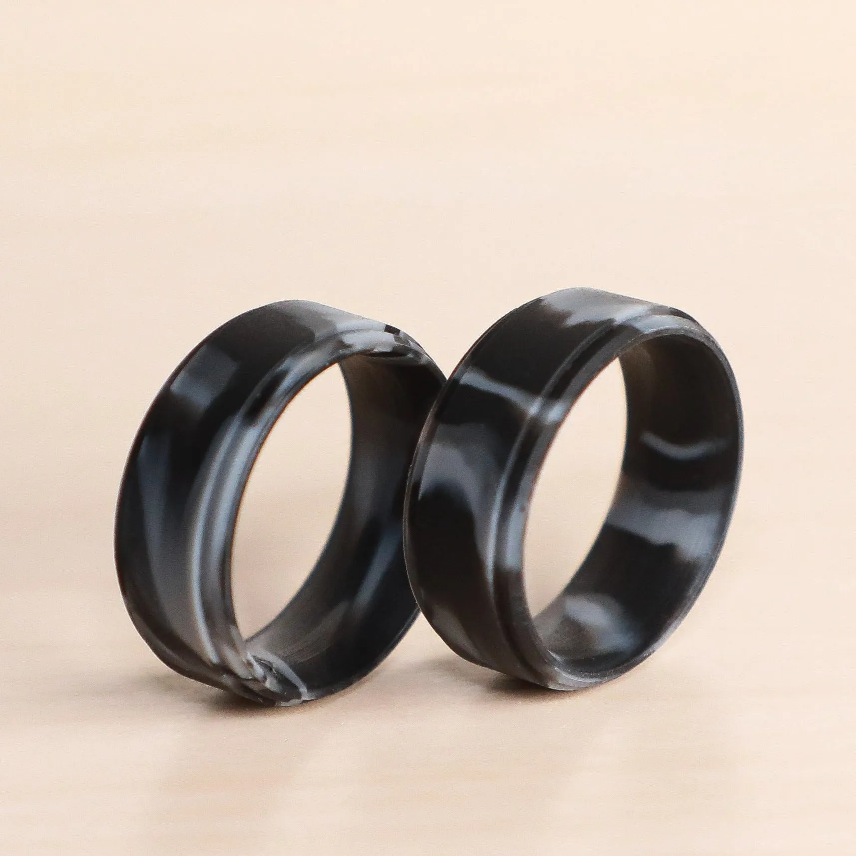 Black Marble Step Edge Breathable Silicone Ring for Men