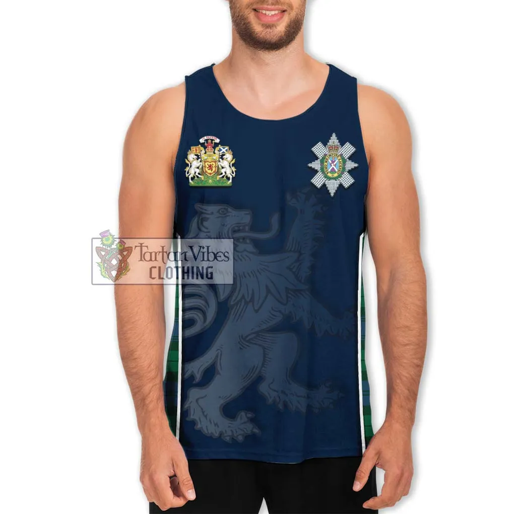 Black Watch Modern Tartan Men's Tank Top with Family Crest and Lion Rampant Vibes Sport Style