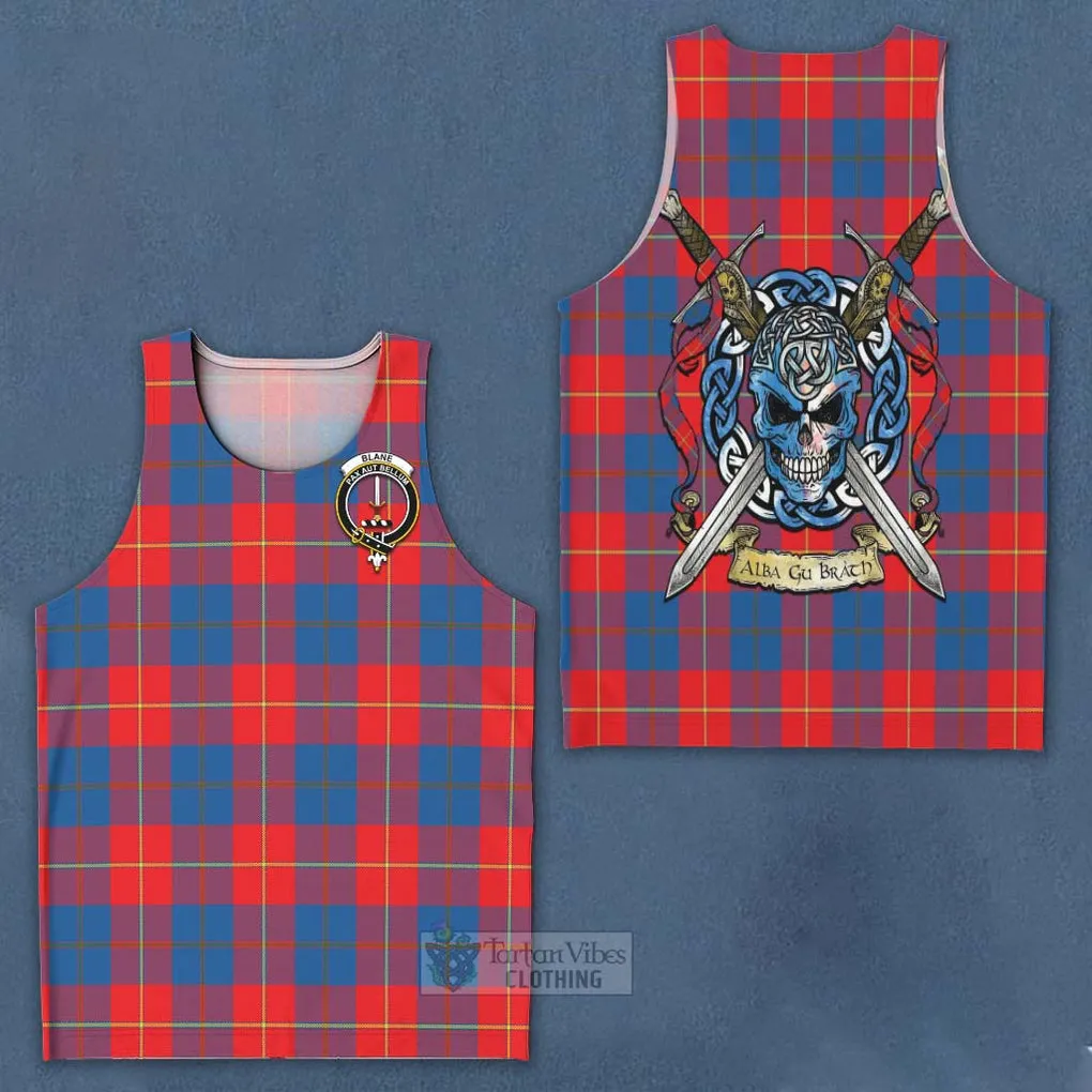 Blane Tartan Men's Tank Top with Family Crest Celtic Skull Style