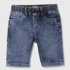 Blue Solid Regular Fit Denim Shorts