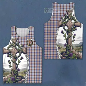 Boswell Tartan Men's Tank Top with Family Crest and St. Andrew's Cross Accented by Thistle Vines