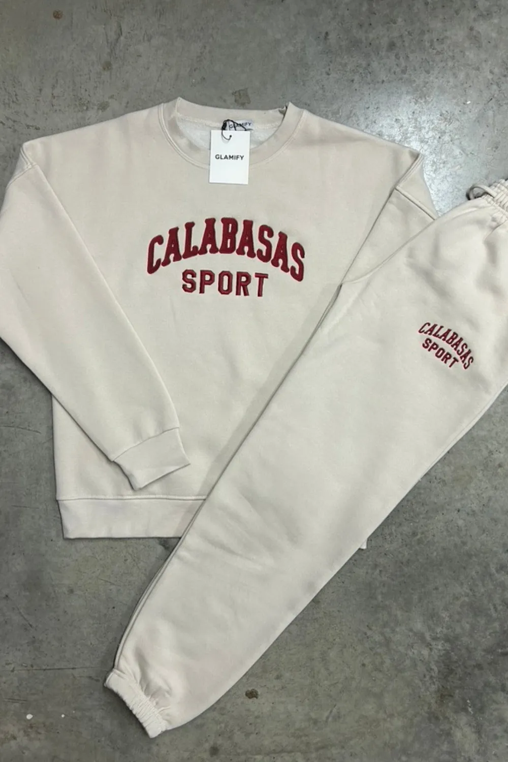 Calabasas bone and burgundy embroidered sweater joggers loungewear