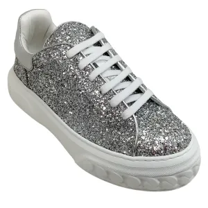 Casadei Silver Glitter Off Road Stargate Sneakers