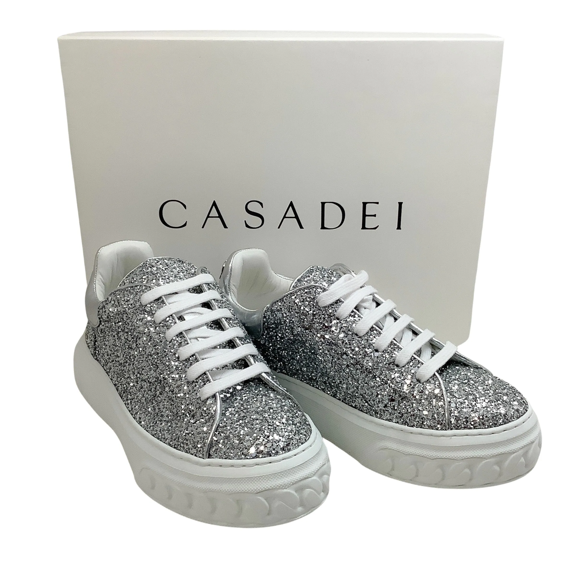 Casadei Silver Glitter Off Road Stargate Sneakers