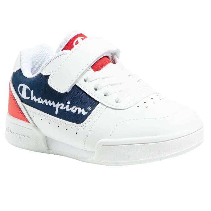 Champion scarpa sneakers da bambino con laccio elastico e velcro Low Cut Court S31924  bianco-blu