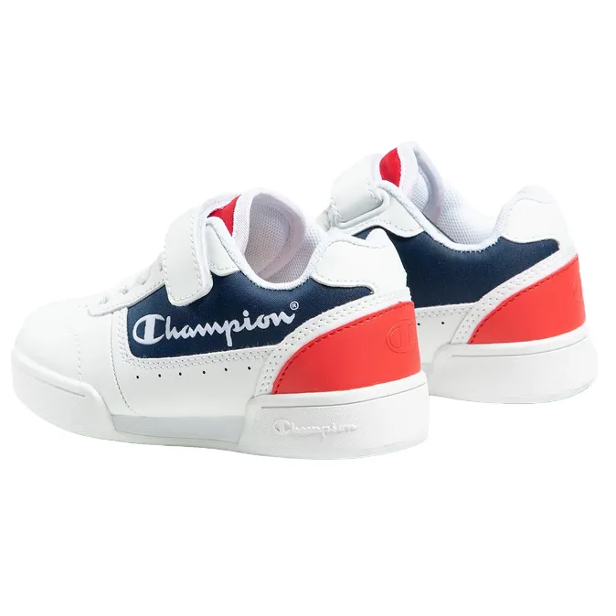 Champion scarpa sneakers da bambino con laccio elastico e velcro Low Cut Court S31924  bianco-blu