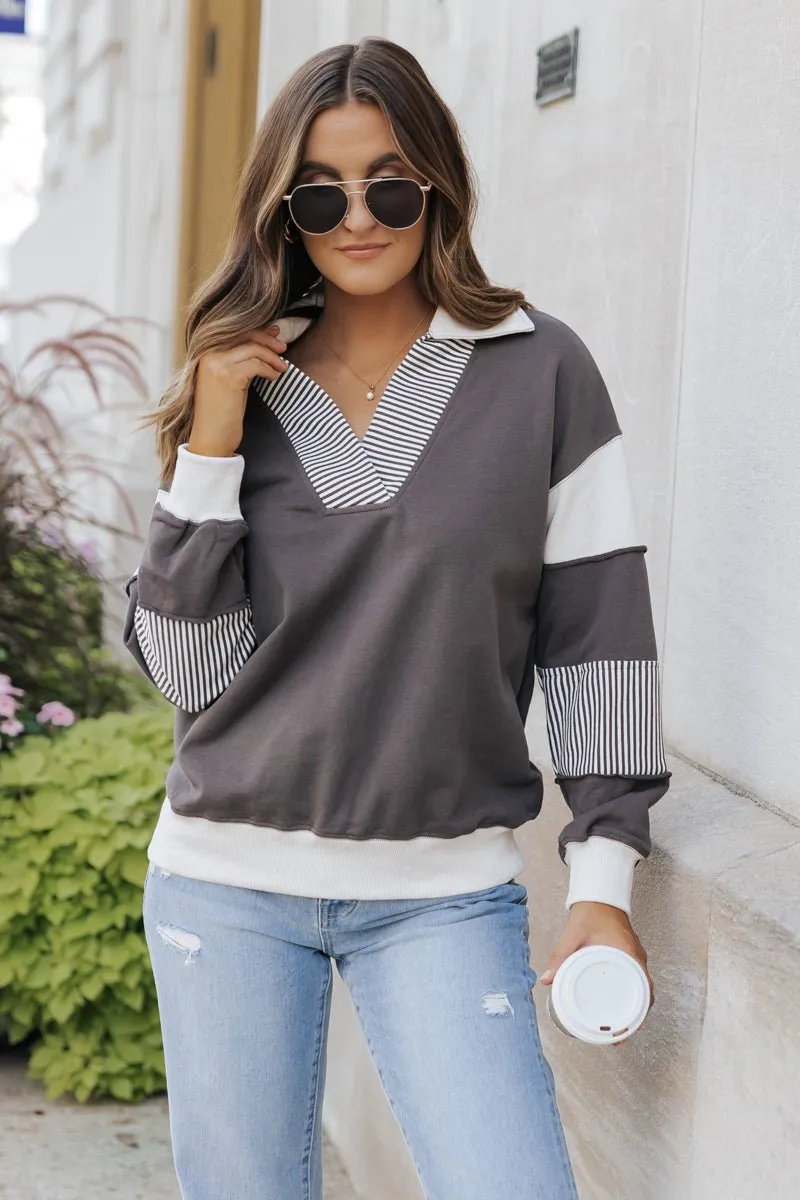 Charcoal Color Block French Terry Sweatshirt - FINAL SALE