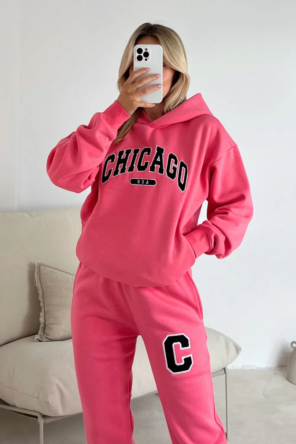 Chicago pink lemonade embroidered hoodie joggers premium loungewear