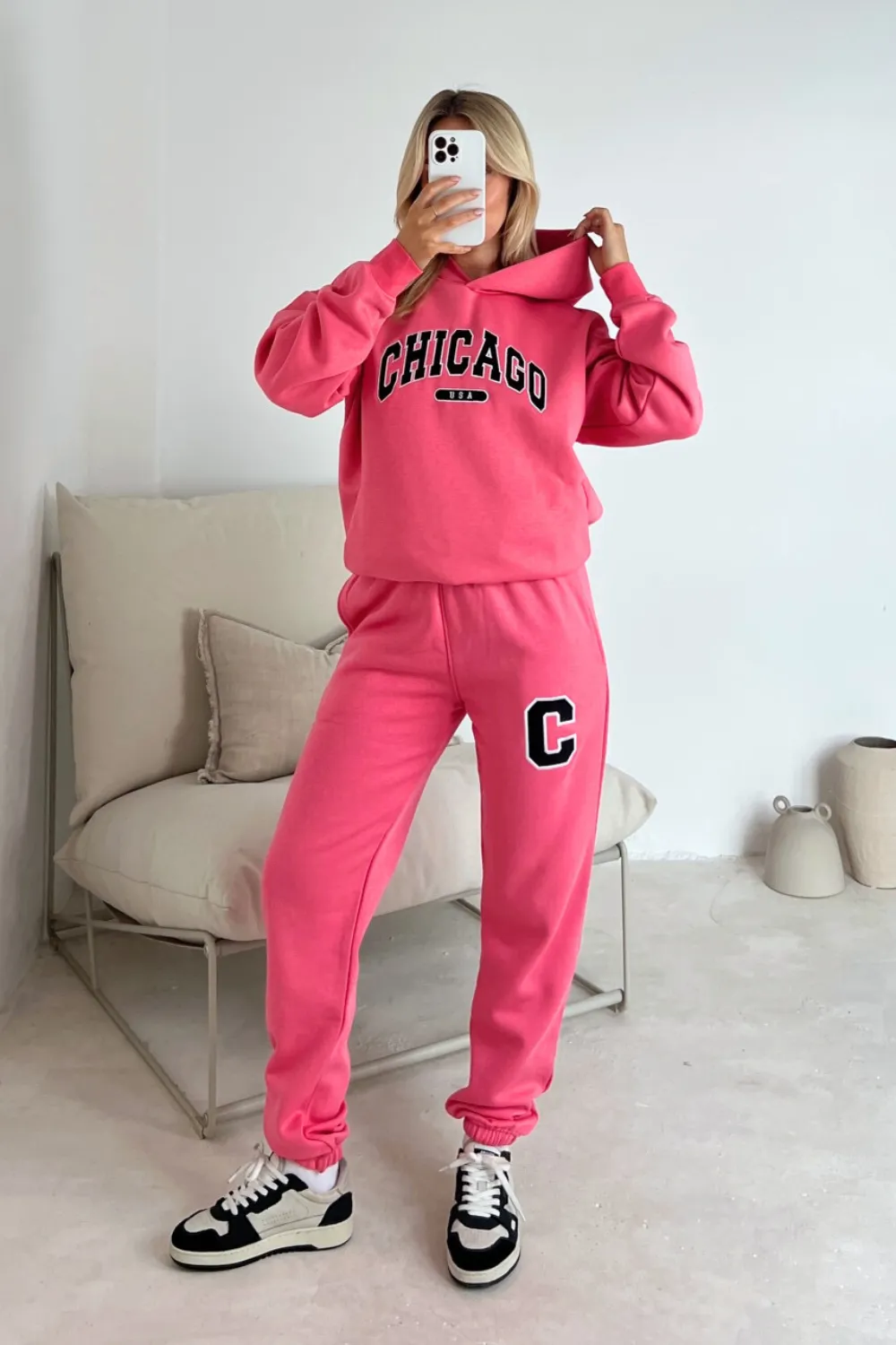 Chicago pink lemonade embroidered hoodie joggers premium loungewear