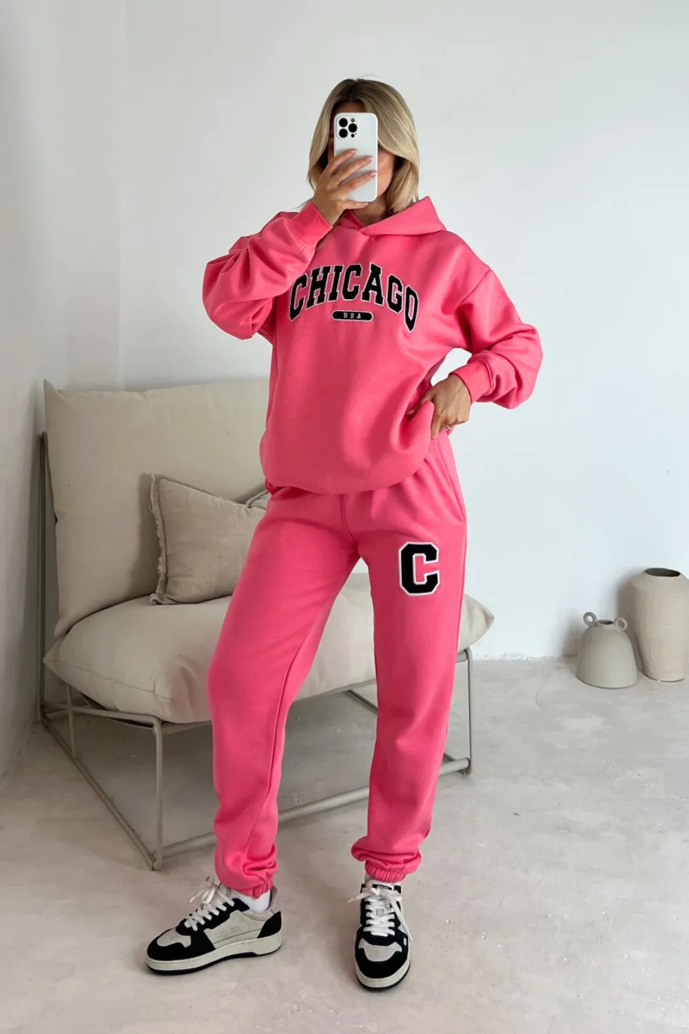 Chicago pink lemonade embroidered hoodie joggers premium loungewear