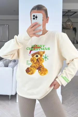 Christmas Teddy ecru printed christmas sweater