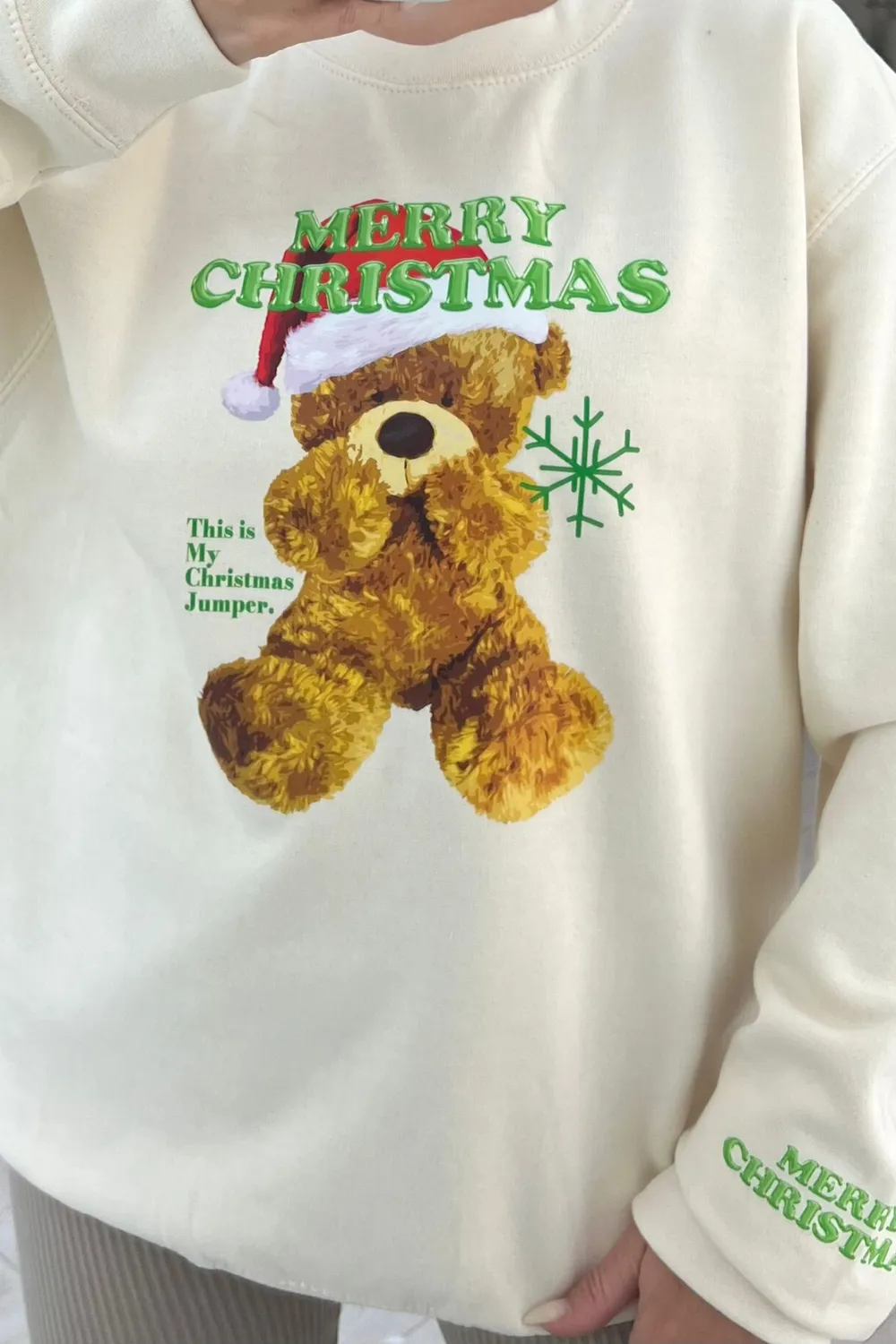 Christmas Teddy ecru printed christmas sweater