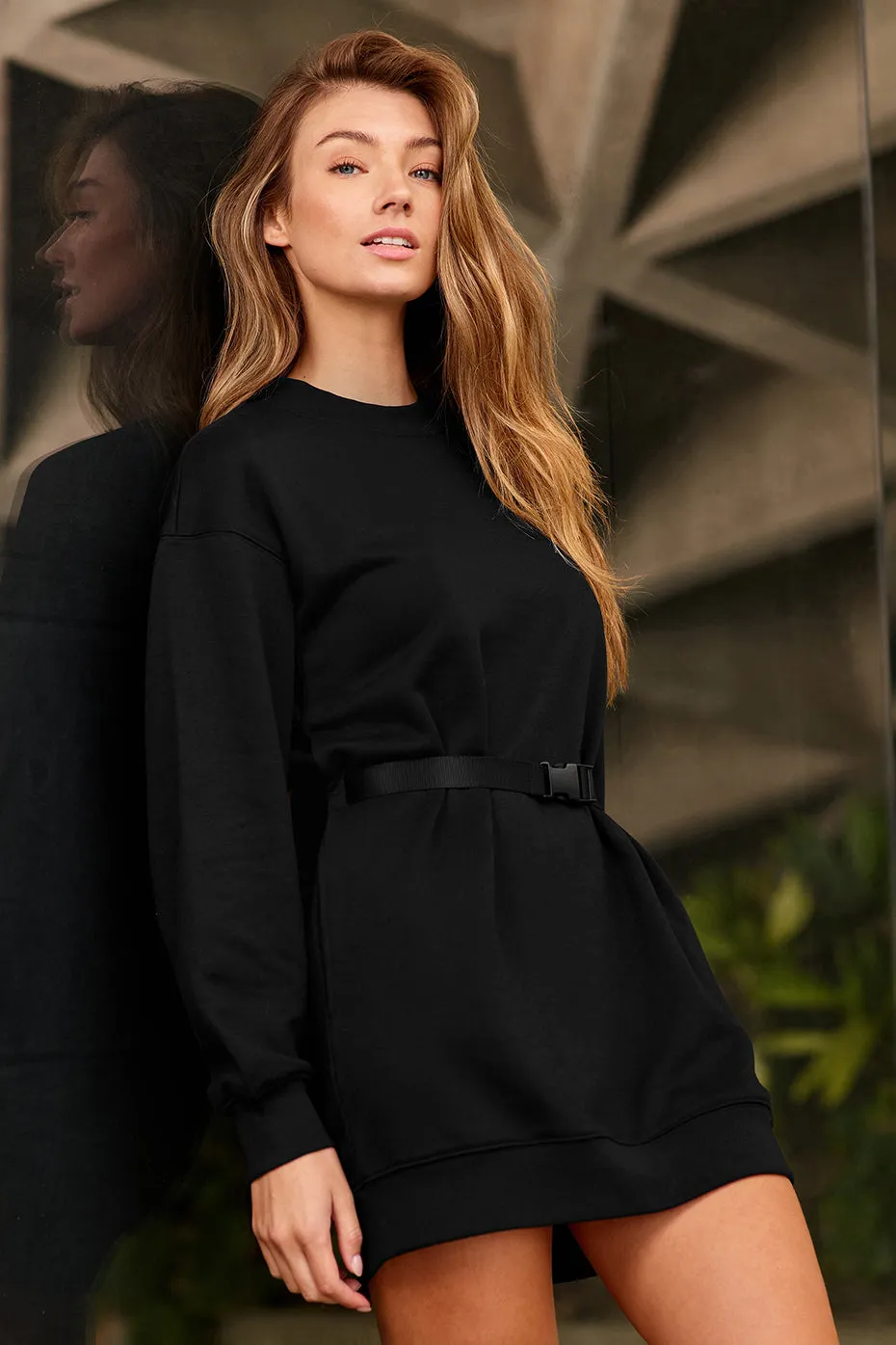 Cityscape Sweatshirt Dress - Black