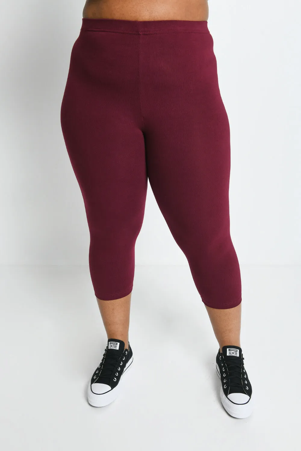 Curve Everyday Cropped Leggings - Burgundy