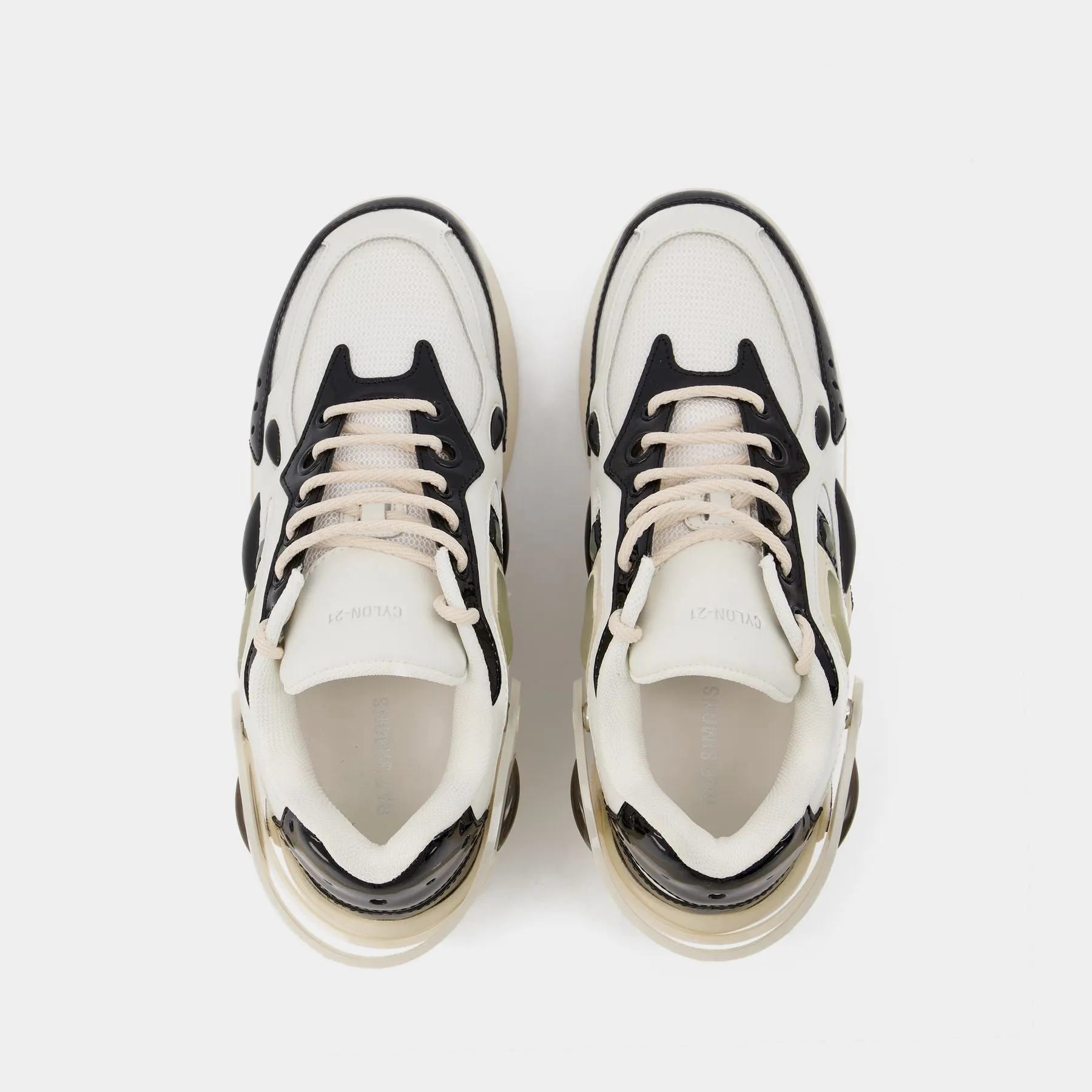 Cylon-21 Sneakers in Ivory and Black Leather