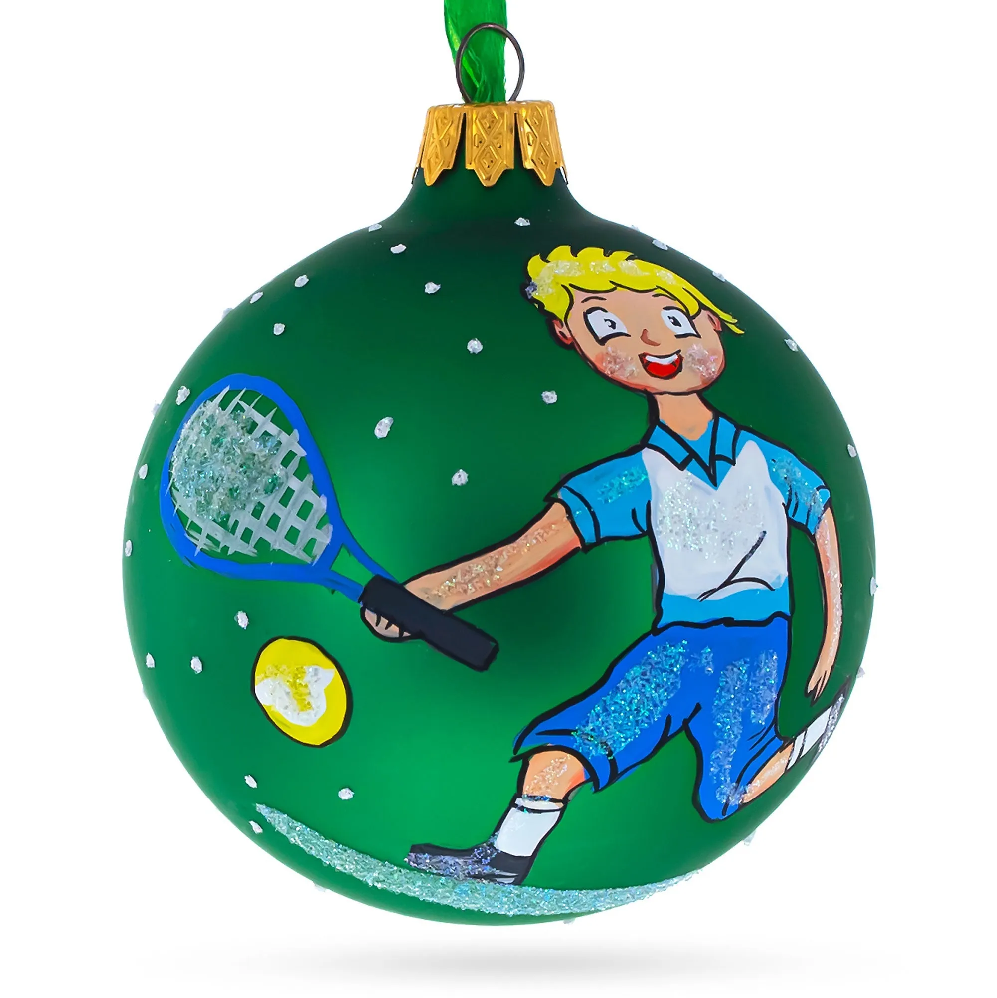 Dynamic Tennis Player - Blown Glass Ball Christmas Ornament 3.25 Inches