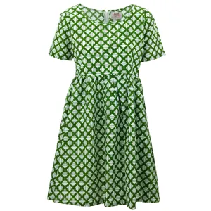 Empire Line Tea Dress - Verde Trellis