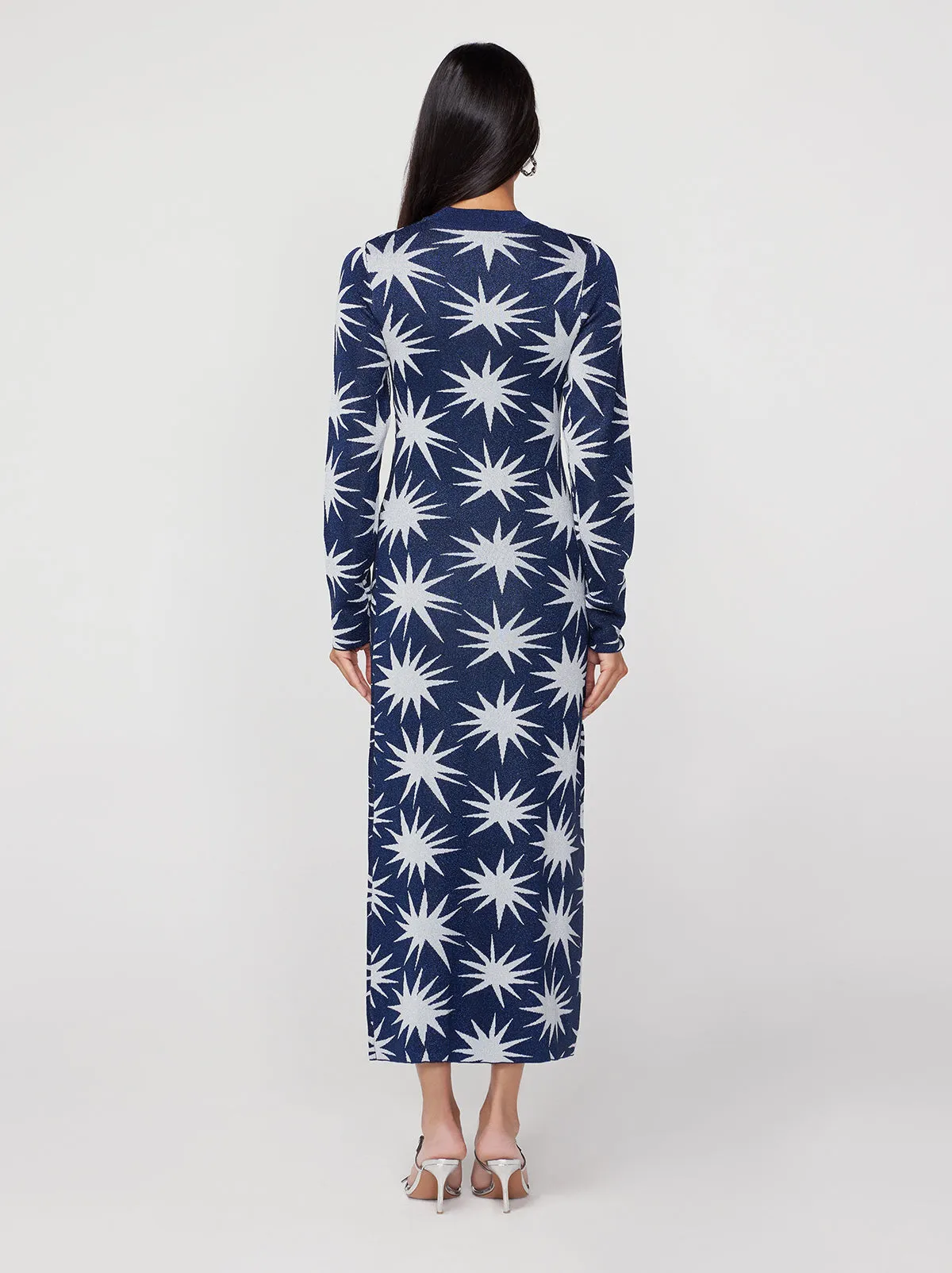 Erin Navy Star Lurex Knit Dress